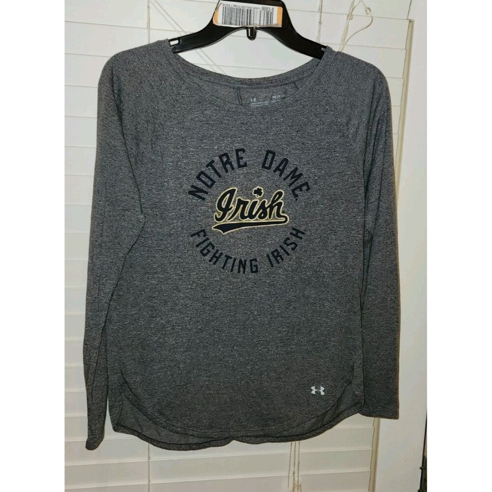 NOTRE DAME Fighting Irish Under Armour Sleeve Shirt Women's SMALL split back..B6